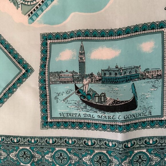 Vintage Italian Venezia Scarf 30 Inch Square Turquoise White Academia Style - Picture 10 of 12